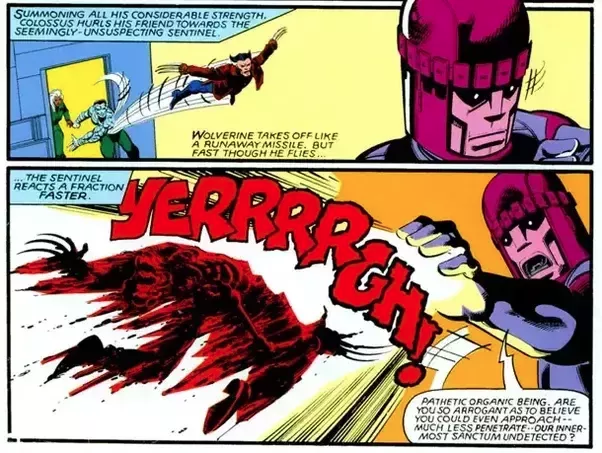 Wolverine fried at the hands of a Sentinel.