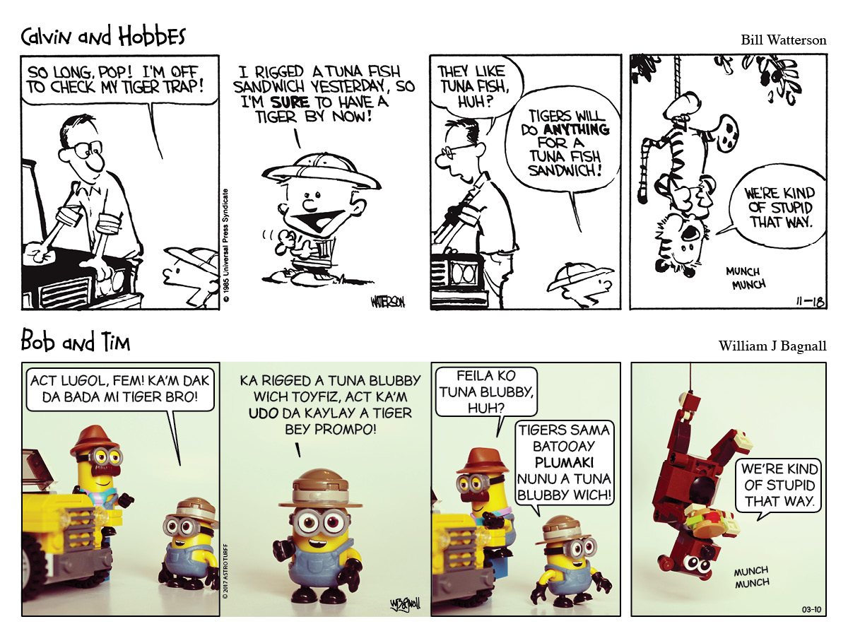 Calvin & Hobbes, Bob & Tim, Minion comic strip.